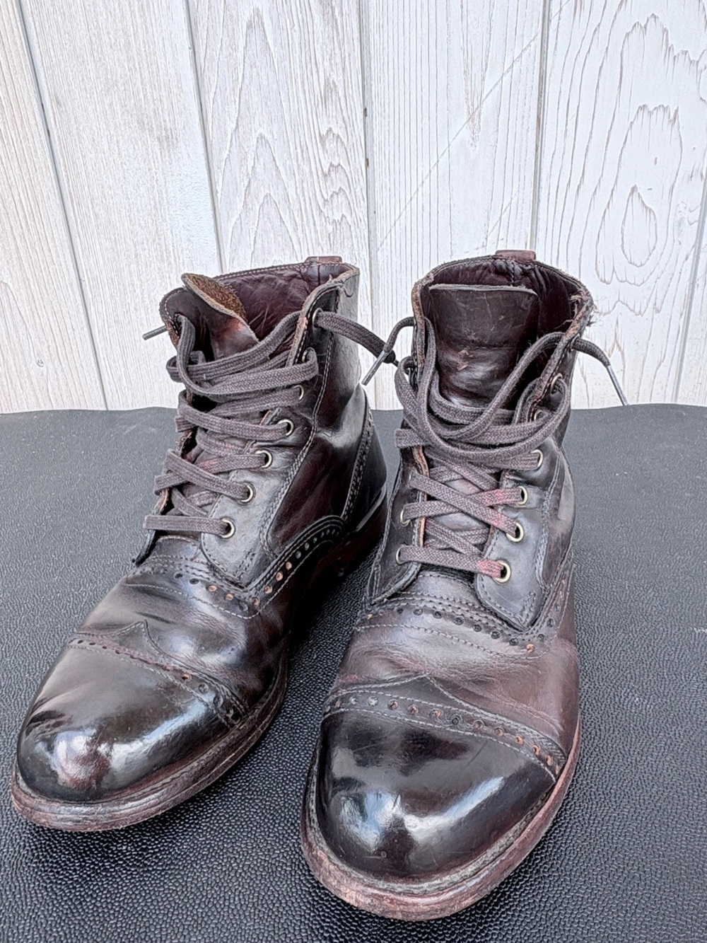 Frye Dark Brown Leather Cap-Toe Lace-Up Boots
